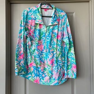 UPF 50 Skipper Popover Half Zip in Multi Coral Bay